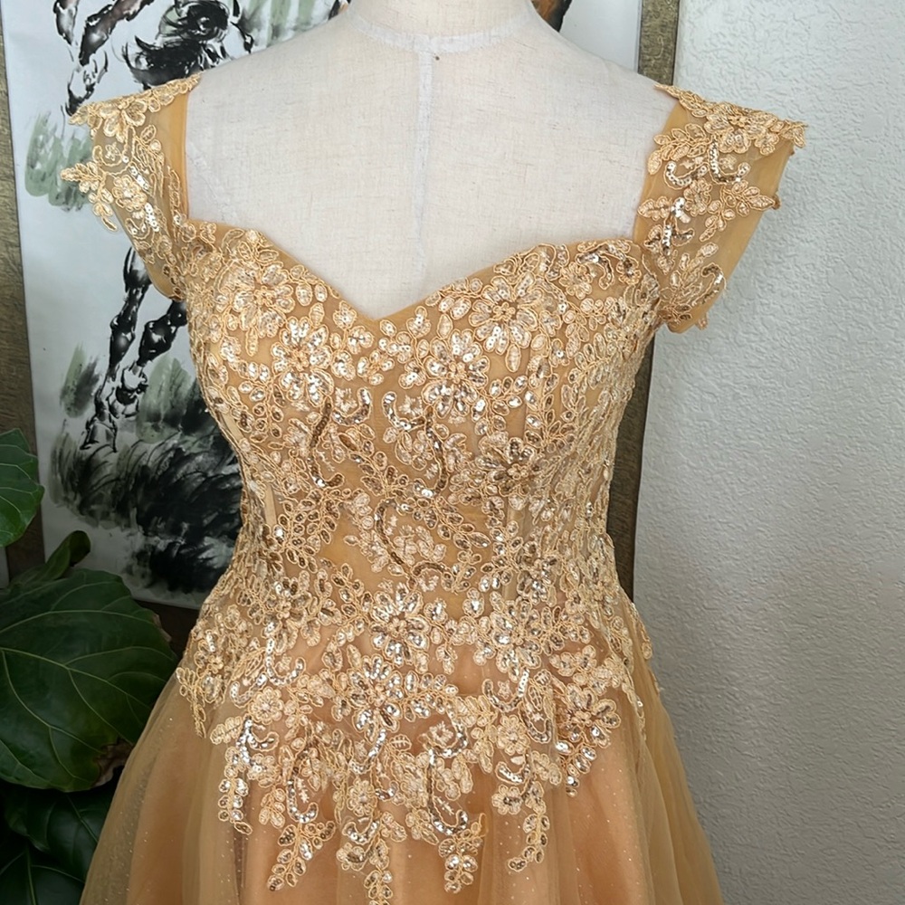 Elegant Gold Lace Evening Dress